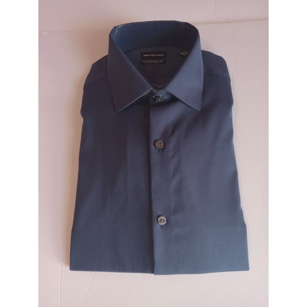Men's Van Heusen Slim Fit‎ Ultra Wrinkle Free Dress Shirt  14-14.5 32/33 Navy...